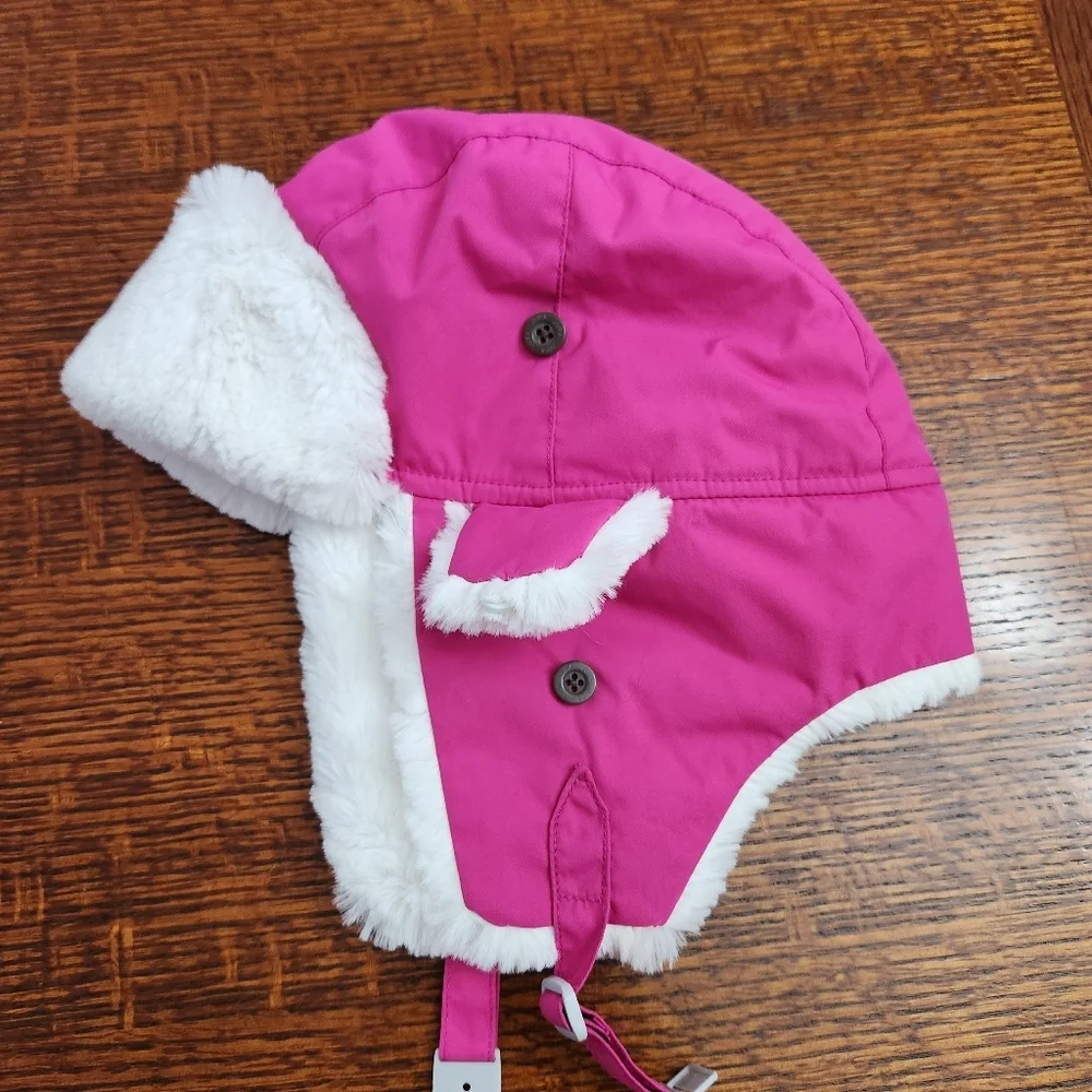 3/$25 Trapper Girl Winter Hat Medium Size Pink Quilted Ear Flaps White Sherpa